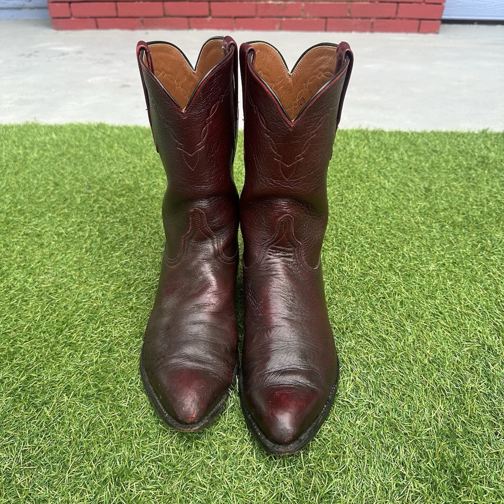 Vintage Lucchese Goatskin Roper Cowboy Boots Mens Size‎ 9 D Cherry Rodeo Western - Picture 2 of 16